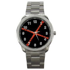 Red Fractal Cross Digital Computer Graphic Sport Metal Watch by Simbadda