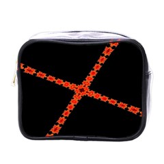 Red Fractal Cross Digital Computer Graphic Mini Toiletries Bags by Simbadda