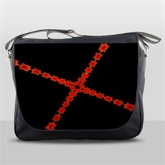 Red Fractal Cross Digital Computer Graphic Messenger Bags by Simbadda