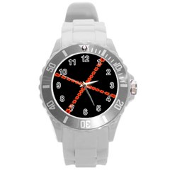 Red Fractal Cross Digital Computer Graphic Round Plastic Sport Watch (l) by Simbadda