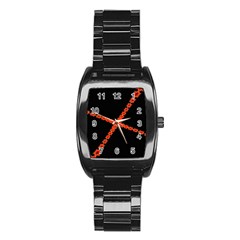 Red Fractal Cross Digital Computer Graphic Stainless Steel Barrel Watch by Simbadda