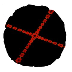 Red Fractal Cross Digital Computer Graphic Large 18  Premium Flano Round Cushions by Simbadda