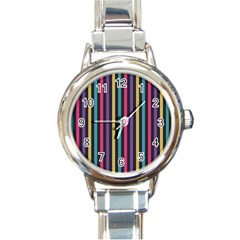 Stripes Colorful Multi Colored Bright Stripes Wallpaper Background Pattern Round Italian Charm Watch by Simbadda