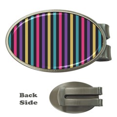 Stripes Colorful Multi Colored Bright Stripes Wallpaper Background Pattern Money Clips (oval)  by Simbadda