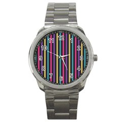 Stripes Colorful Multi Colored Bright Stripes Wallpaper Background Pattern Sport Metal Watch by Simbadda