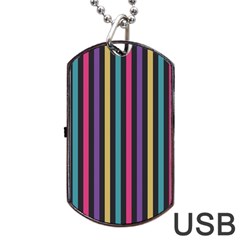 Stripes Colorful Multi Colored Bright Stripes Wallpaper Background Pattern Dog Tag Usb Flash (one Side) by Simbadda