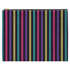 Stripes Colorful Multi Colored Bright Stripes Wallpaper Background Pattern Cosmetic Bag (xxxl)  by Simbadda