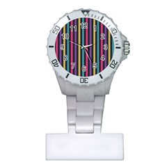 Stripes Colorful Multi Colored Bright Stripes Wallpaper Background Pattern Plastic Nurses Watch by Simbadda