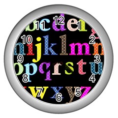 Alphabet Letters Colorful Polka Dots Letters In Lower Case Wall Clocks (silver)  by Simbadda