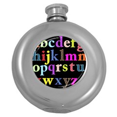 Alphabet Letters Colorful Polka Dots Letters In Lower Case Round Hip Flask (5 Oz) by Simbadda