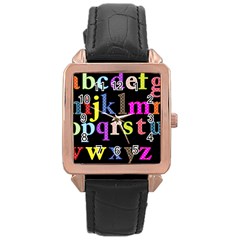 Alphabet Letters Colorful Polka Dots Letters In Lower Case Rose Gold Leather Watch  by Simbadda