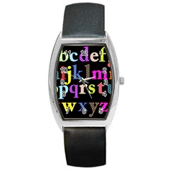 Alphabet Letters Colorful Polka Dots Letters In Lower Case Barrel Style Metal Watch by Simbadda