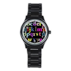 Alphabet Letters Colorful Polka Dots Letters In Lower Case Stainless Steel Round Watch by Simbadda