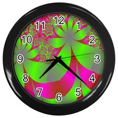 Green And Pink Fractal Wall Clocks (Black)