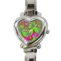 Green And Pink Fractal Heart Italian Charm Watch