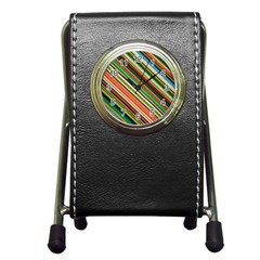 Colorful Stripe Background Pen Holder Desk Clocks by Simbadda