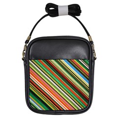 Colorful Stripe Background Girls Sling Bags by Simbadda