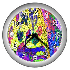 Grunge Abstract Yellow Hand Grunge Effect Layered Images Of Texture And Pattern In Yellow White Black Wall Clocks (silver)  by Simbadda