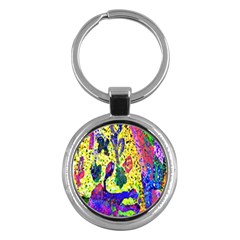 Grunge Abstract Yellow Hand Grunge Effect Layered Images Of Texture And Pattern In Yellow White Black Key Chains (round)  by Simbadda