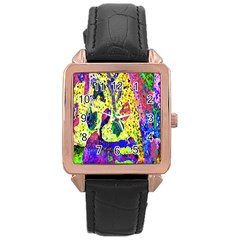 Grunge Abstract Yellow Hand Grunge Effect Layered Images Of Texture And Pattern In Yellow White Black Rose Gold Leather Watch  by Simbadda