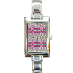 Colorful Seamless Background With Floral Elements Rectangle Italian Charm Watch by Simbadda