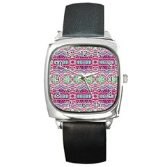 Colorful Seamless Background With Floral Elements Square Metal Watch by Simbadda