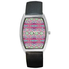 Colorful Seamless Background With Floral Elements Barrel Style Metal Watch by Simbadda