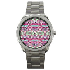 Colorful Seamless Background With Floral Elements Sport Metal Watch by Simbadda