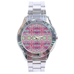 Colorful Seamless Background With Floral Elements Stainless Steel Analogue Watch by Simbadda