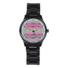 Colorful Seamless Background With Floral Elements Stainless Steel Round Watch by Simbadda