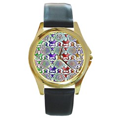 Digital Patterned Ornament Computer Graphic Round Gold Metal Watch by Simbadda