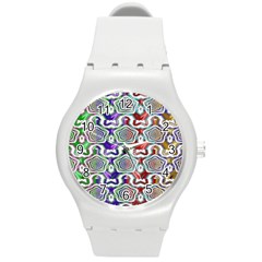 Digital Patterned Ornament Computer Graphic Round Plastic Sport Watch (m) by Simbadda