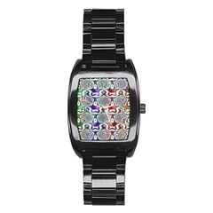 Digital Patterned Ornament Computer Graphic Stainless Steel Barrel Watch by Simbadda