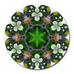 Green Flower In Kaleidoscope Round Mousepads by Simbadda