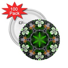 Green Flower In Kaleidoscope 2 25  Buttons (100 Pack)  by Simbadda