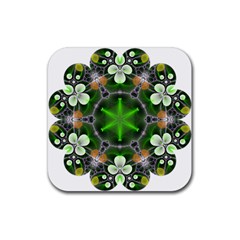 Green Flower In Kaleidoscope Rubber Coaster (square)  by Simbadda