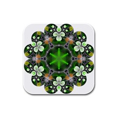 Green Flower In Kaleidoscope Rubber Square Coaster (4 Pack)  by Simbadda