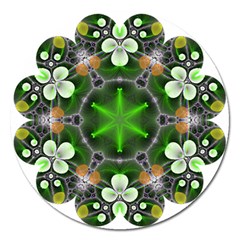 Green Flower In Kaleidoscope Magnet 5  (round) by Simbadda