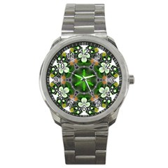 Green Flower In Kaleidoscope Sport Metal Watch by Simbadda