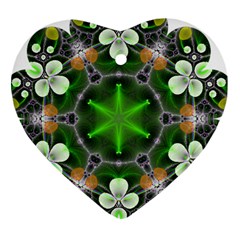 Green Flower In Kaleidoscope Heart Ornament (two Sides) by Simbadda