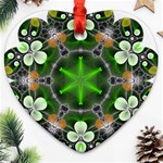 Green Flower In Kaleidoscope Heart Ornament (Two Sides) Front