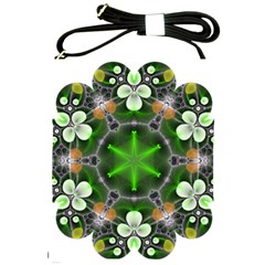 Green Flower In Kaleidoscope Shoulder Sling Bags by Simbadda