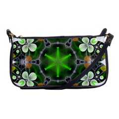 Green Flower In Kaleidoscope Shoulder Clutch Bags by Simbadda