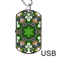 Green Flower In Kaleidoscope Dog Tag Usb Flash (two Sides) by Simbadda