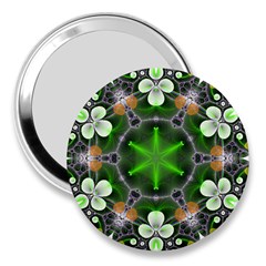 Green Flower In Kaleidoscope 3  Handbag Mirrors by Simbadda