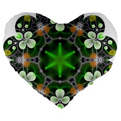 Green Flower In Kaleidoscope Large 19  Premium Heart Shape Cushions by Simbadda