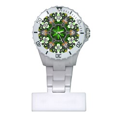 Green Flower In Kaleidoscope Plastic Nurses Watch by Simbadda