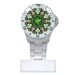 Green Flower In Kaleidoscope Plastic Nurses Watch Front