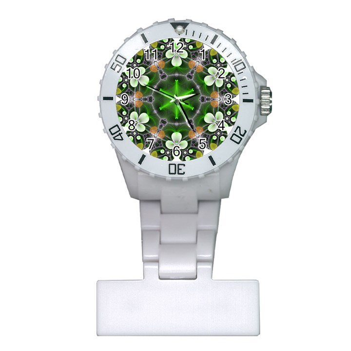 Green Flower In Kaleidoscope Plastic Nurses Watch