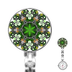 Green Flower In Kaleidoscope Stainless Steel Nurses Watch by Simbadda